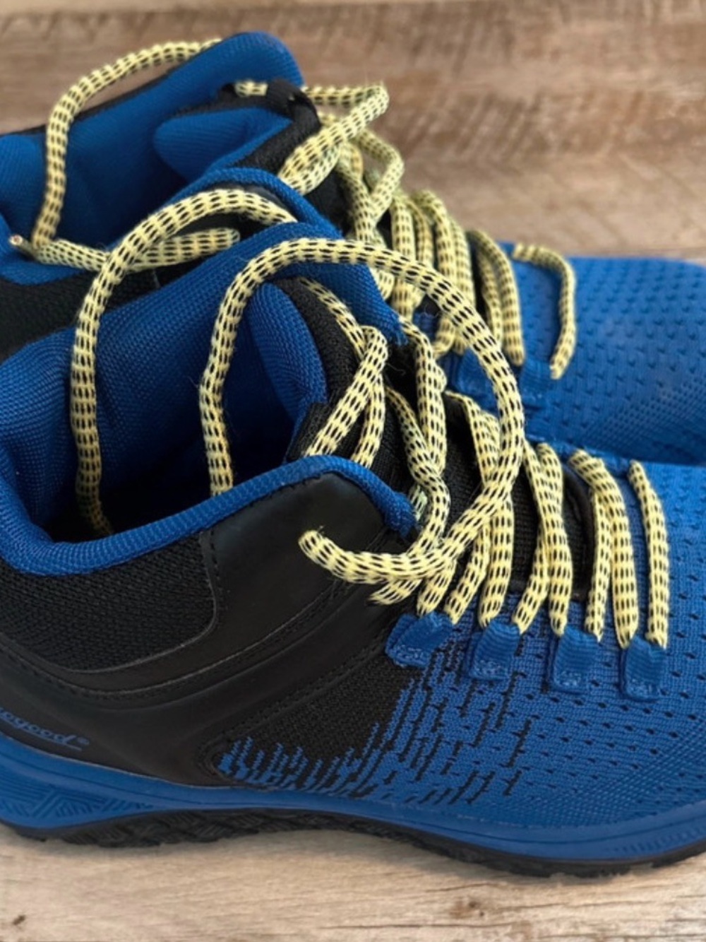 Women's Blue and Black Athletic Trainers with Contrasting Yellow Laces